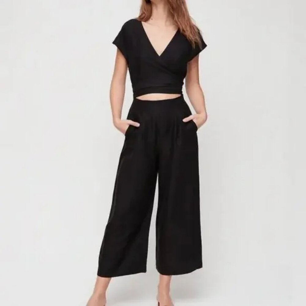 Aritzia Wilfred Brax Linen Jumpsuit Wide Leg Black